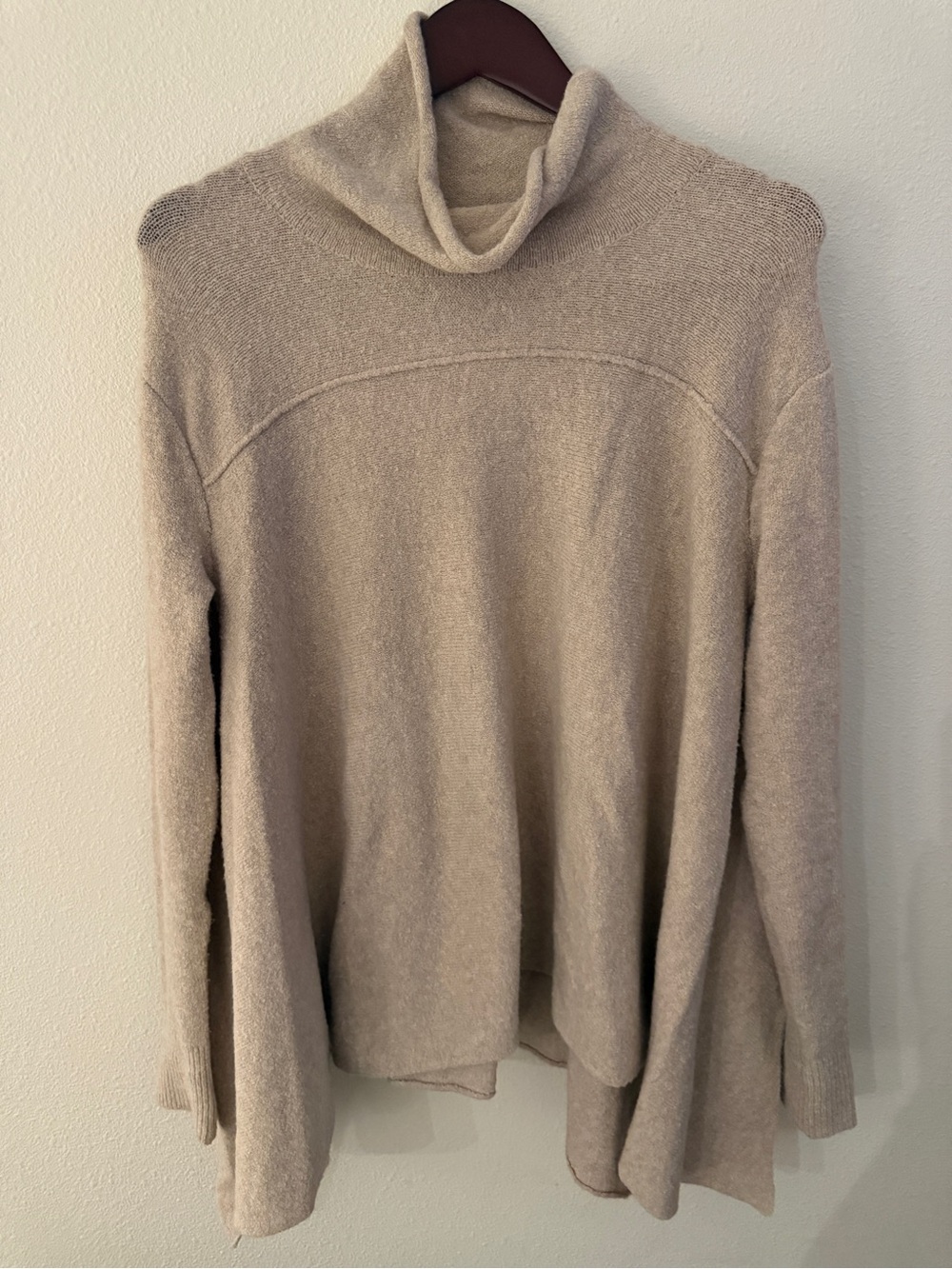 Free People Beige Oversized Cowl Neck Sweater Medium Wool Blend Tunic Boho